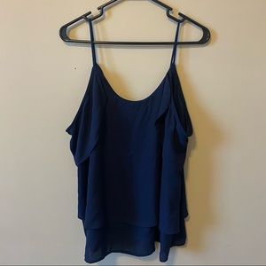 Francesca’s Cold Shoulder Navy Layered Blouse